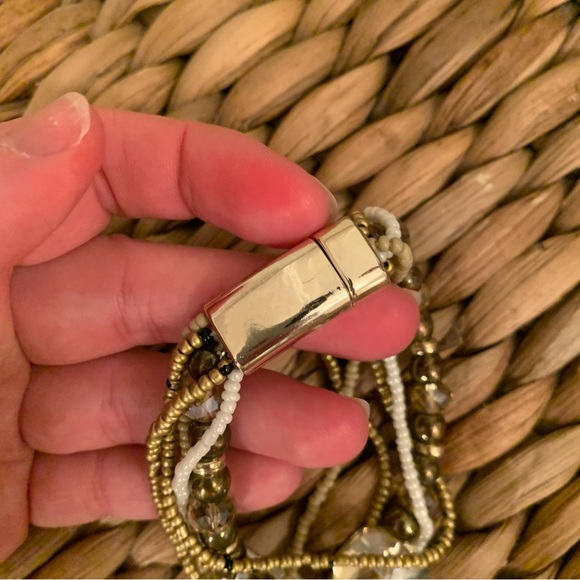 Two-Piece Set Multi Layered Beaded Gold Tone Necklace & Bracelet - Picture 6 of 9